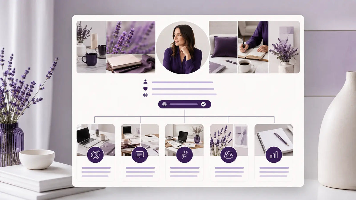 Editorial visual for Pinterest Profile SEO with topic-specific Pinterest search and strategy elements