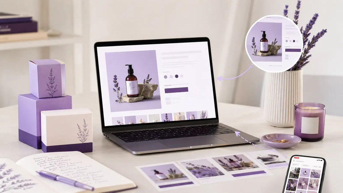 Editorial visual for Pinterest SEO for Shopify Stores with topic-specific Pinterest search and strategy elements