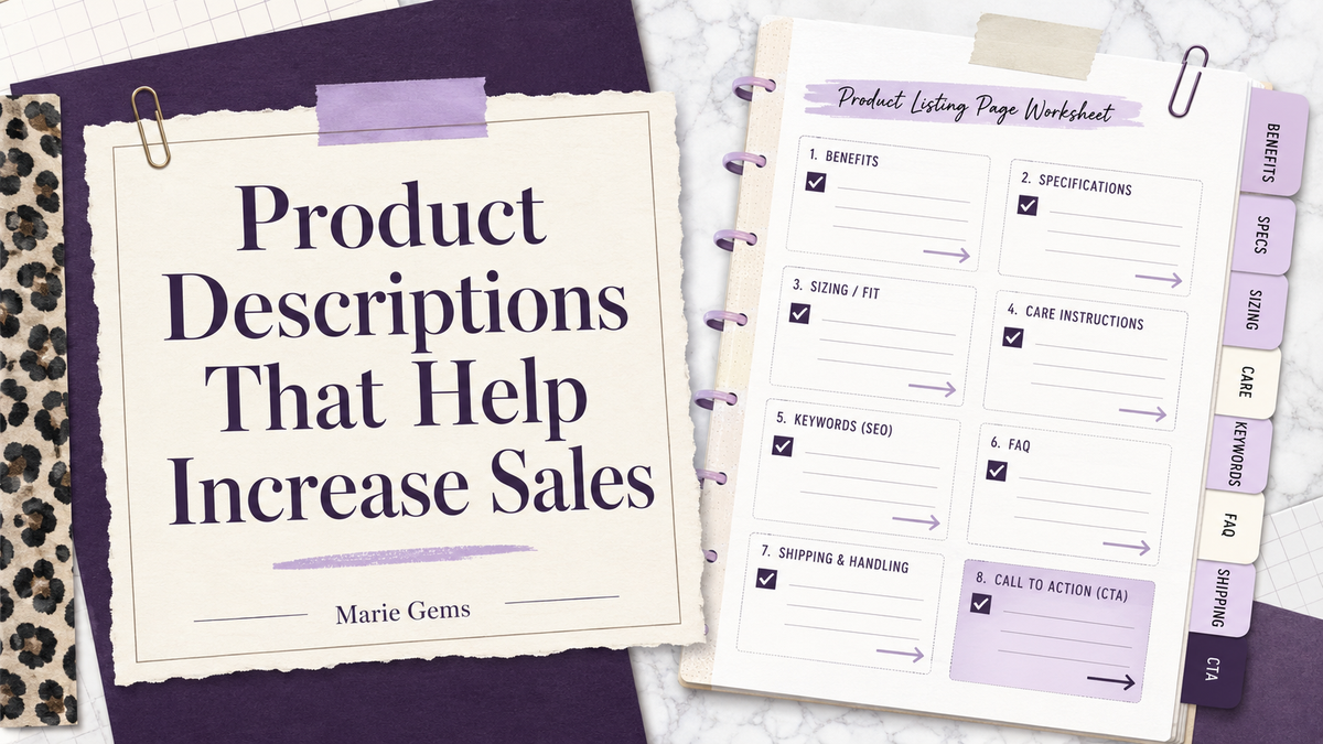 Product Descriptions That Help Increase Sales — Marie Gems purple bullet journal blog featured image