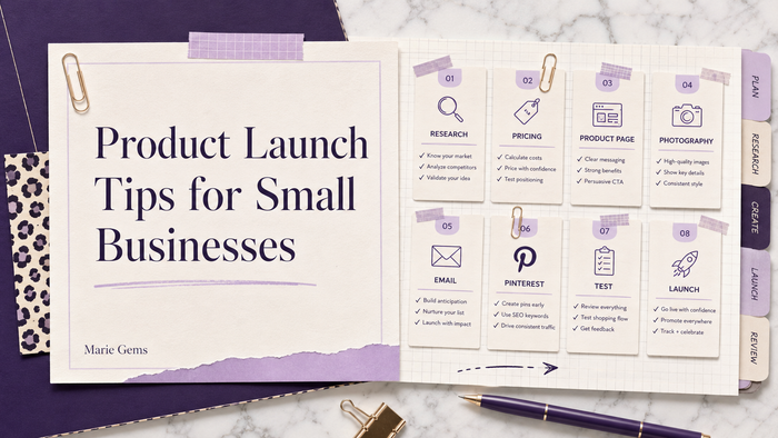 Product Launch Tips for Small Businesses — Marie Gems purple bullet journal blog featured image