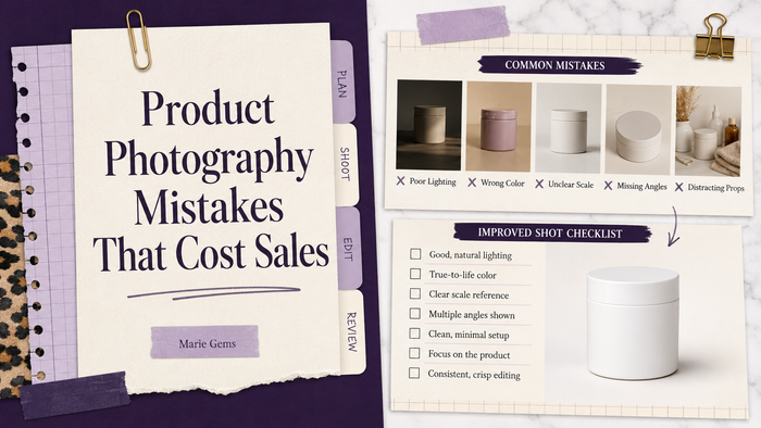 Product Photography Mistakes That Cost Sales — Marie Gems purple bullet journal blog featured image