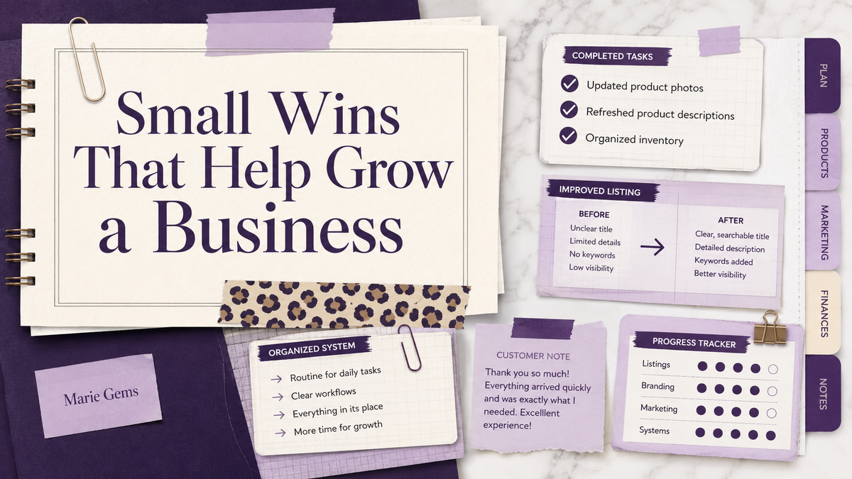 Small Wins That Help Grow a Business — Marie Gems purple bullet journal blog featured image