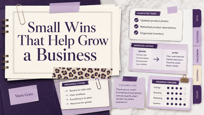 Small Wins That Help Grow a Business — Marie Gems purple bullet journal blog featured image