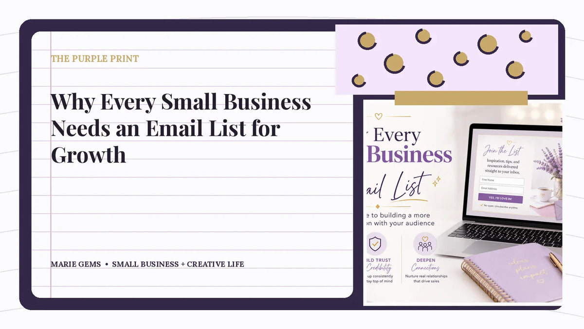 Why Every Small Business Needs an Email List for Growth — Marie Gems purple bullet journal featured image