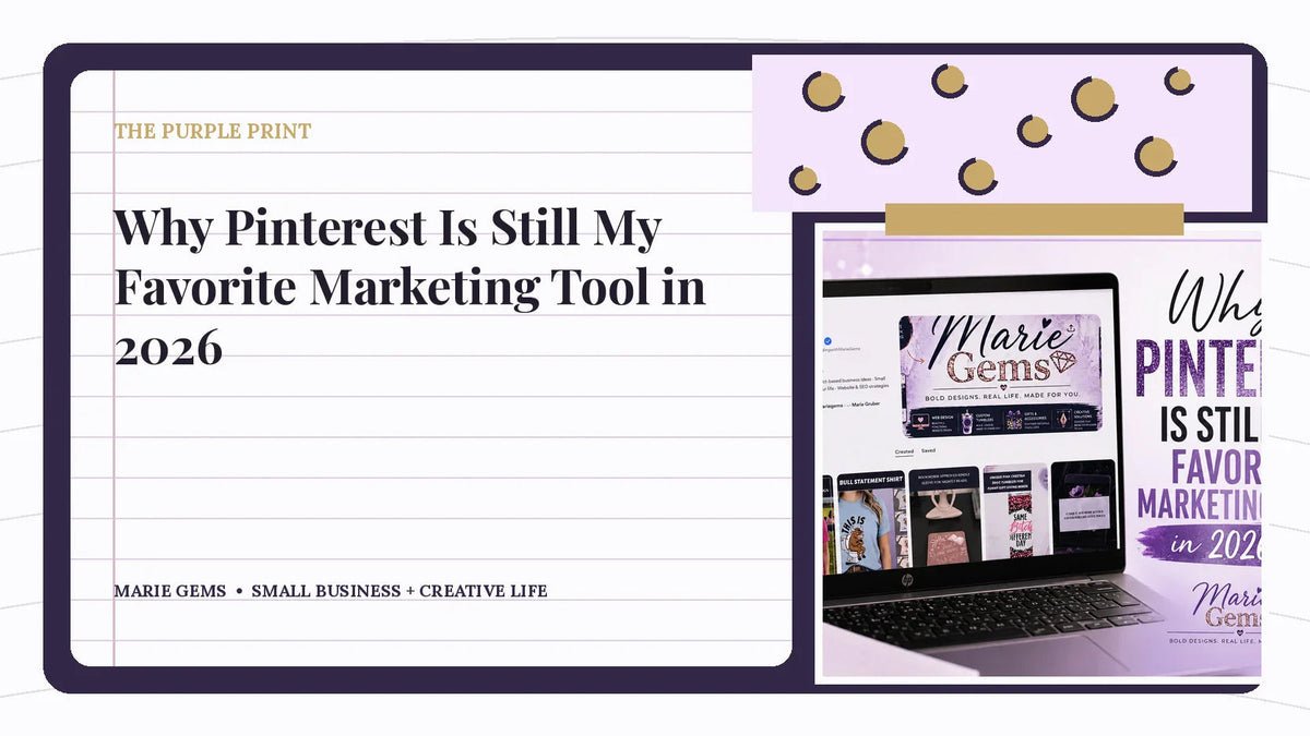 Why Pinterest Is Still My Favorite Marketing Tool in 2026 — Marie Gems purple bullet journal featured image